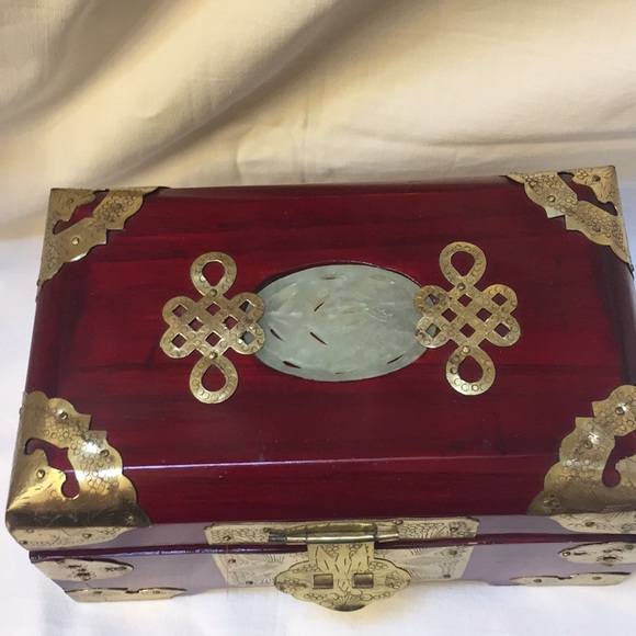 Chinese Wood Jewelry Jade Box - Picture 3 of 4